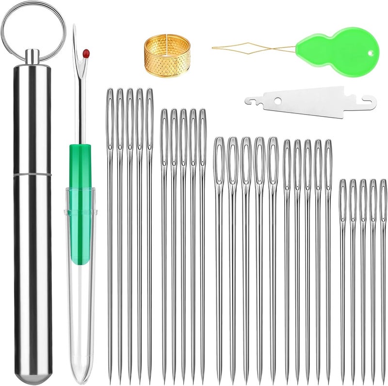 FTEVEN Embroidery Needles, 25PCS Large Eye Sewing Needles, 5 Size Hand Sewing Needles with Aluminium Storage Tube Threaders,Sewing Sharp Needles for Stitching Crafts, Quilting - Image 1